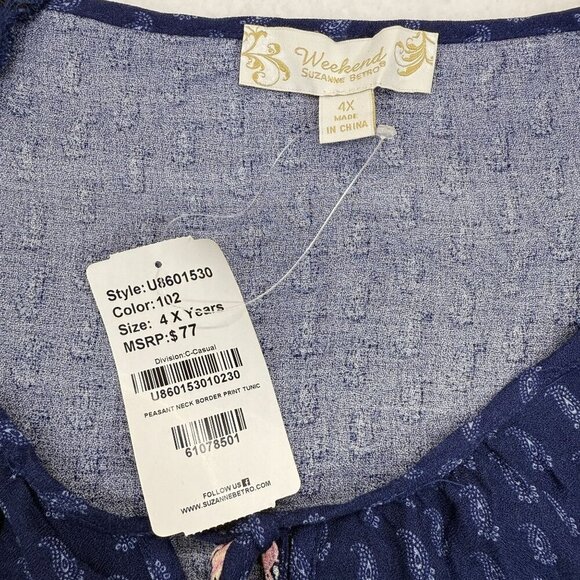 Weekend Suzanne Betro Peasant Tunic Top Crochet Trim Boho Womens Plus 4X NWT - Picture 7 of 11